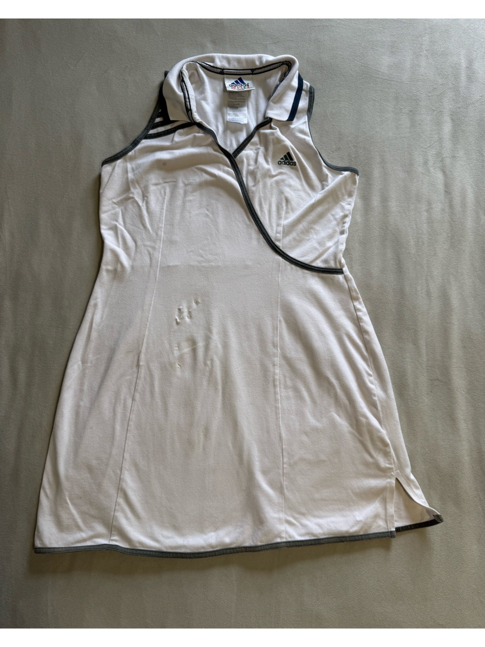Vintage Adidas Sleeveless Tennis Dress White Navy Blue Piping Size 12